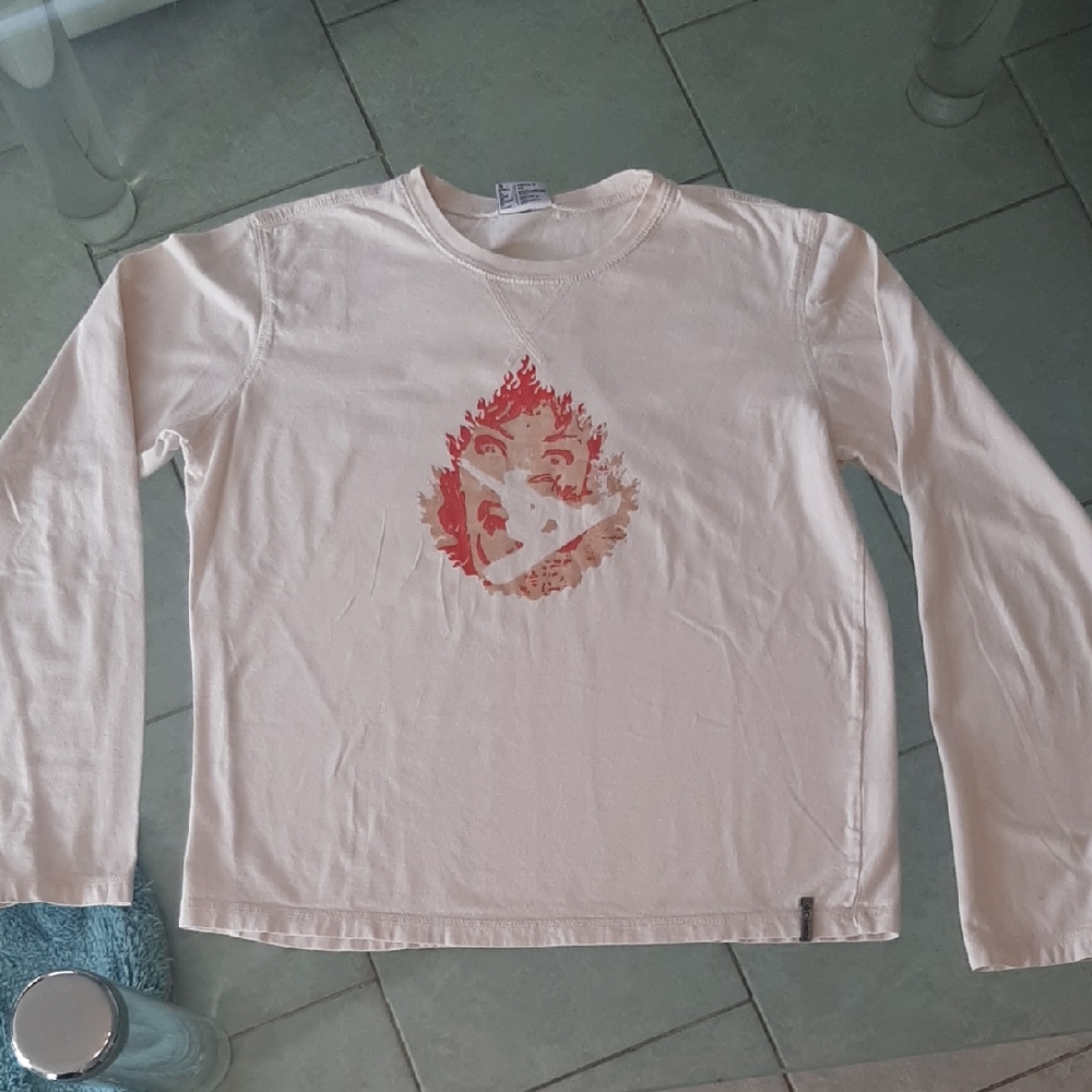Columbia🏂SNOWBOARD☃️Cream Long Sleeve Tee with Graphic 100% Cotton Fits Small